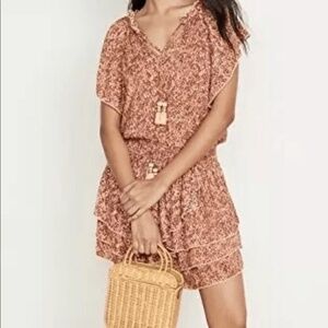 Poupette St Barth Elsa Tiered Layered Printed Mini Dress Orange Wild